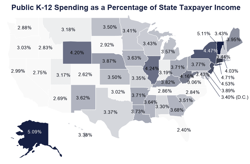 National Map of Public K-12 Spending as a Percentage of State Taxpayer Income
