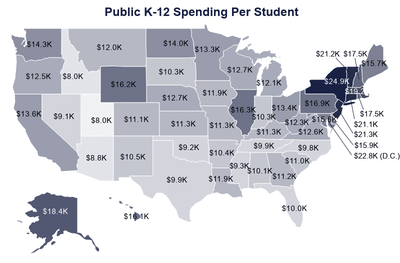 National Map: Public K-12 Spending Per Student, by state