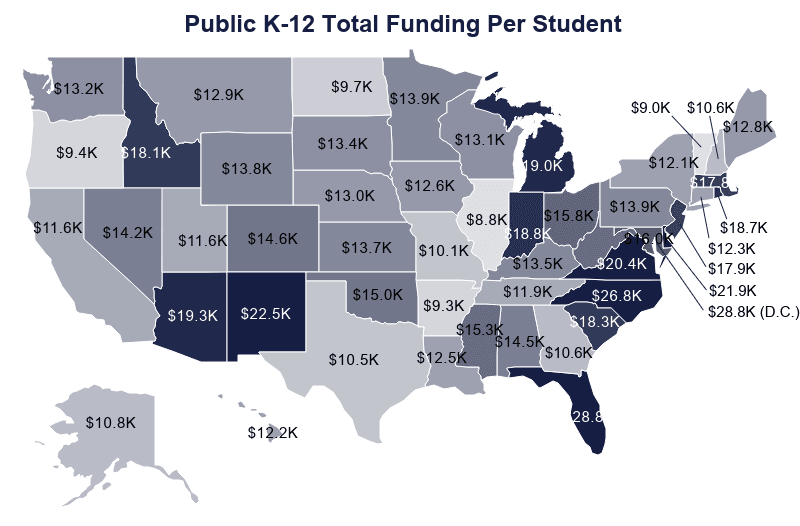 National Map: Public K-12 Total Funding Per Student