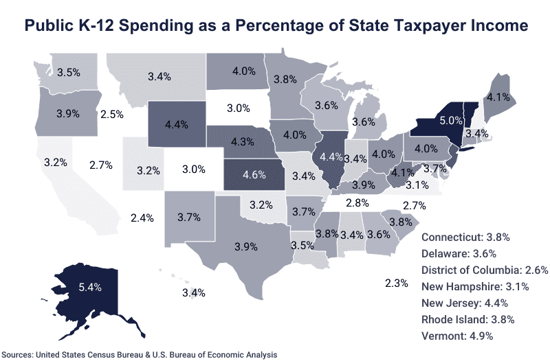 National Map of Public K-12 Spending as a Percentage of State Taxpayer Income