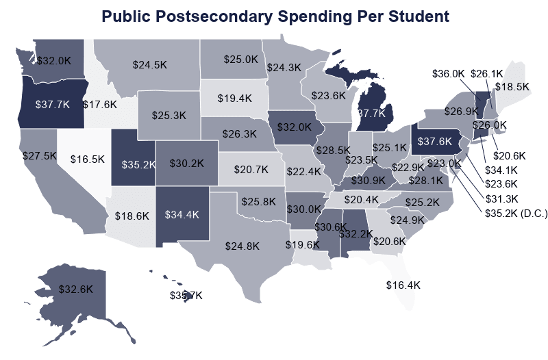 National Map: Public Postsecondary Spending Per Student