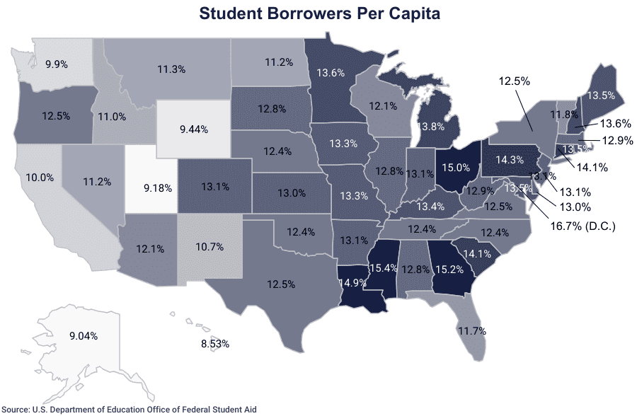 Student loan debt by state 3 on Education Data Initiative